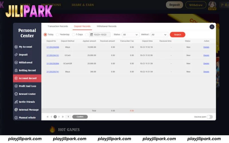 View your deposit history in Account Record