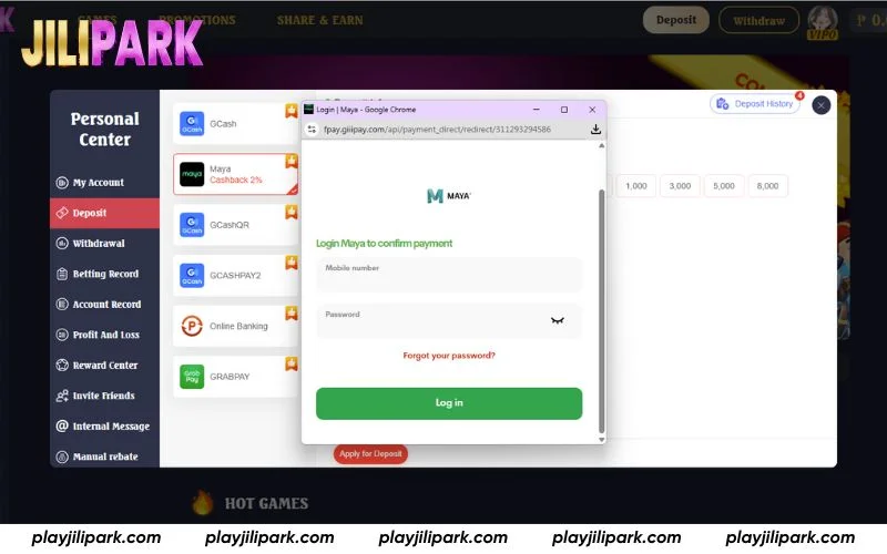 Log in to Maya to confirm your deposit