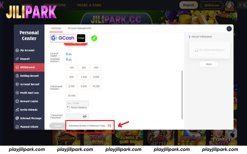 Withdrawal 10 times a day