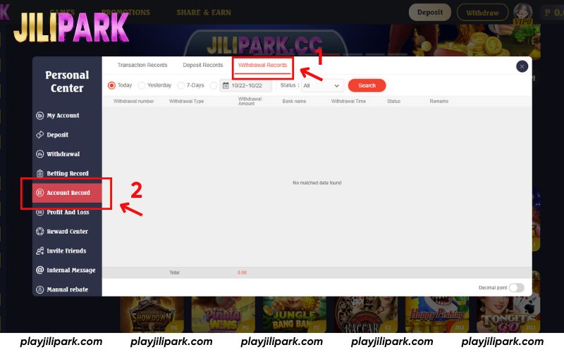 View withdrawal records and status