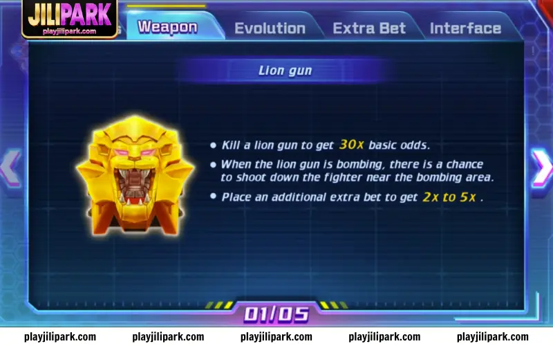 Lion Gun with area damage effect